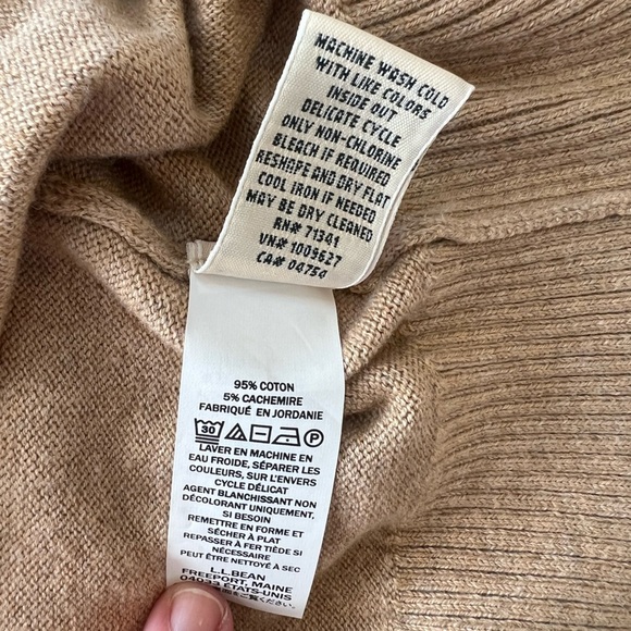 LL Bean Fair Isle Yolk Turtleneck Cotton Cashmere Sweater Tan and Coral, S - Picture 8 of 8